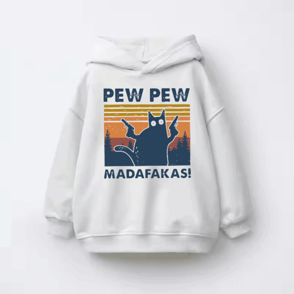 Attitude Unleashed – Pew Pew Madafakas Cat Kids Hoodie