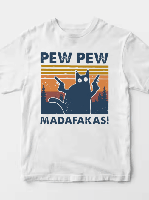 Attitude Unleashed – Pew Pew Madafakas Cat Unisex T-Shirt