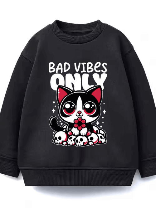 Bad Vibes Only Cute Black Cat Crewneck Sweatshirt