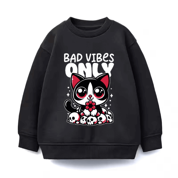 Bad Vibes Only Cute Black Cat Crewneck Sweatshirt