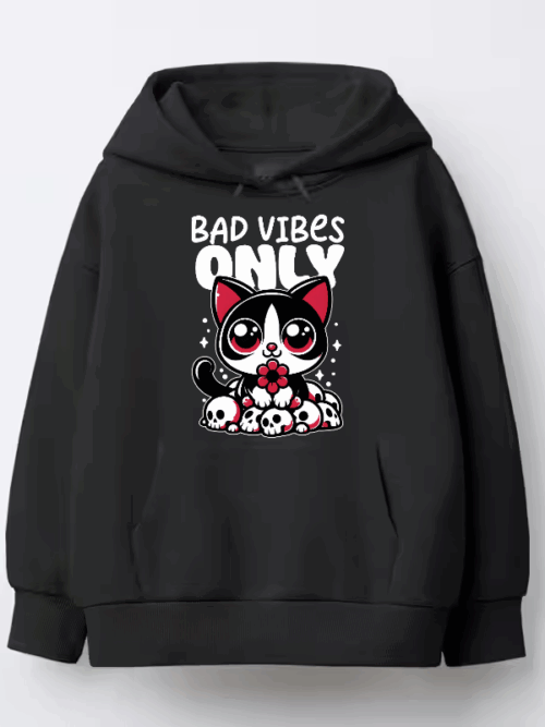 Bad Vibes Only Cute Black Cat Hoodie