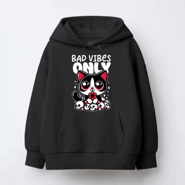 Bad Vibes Only Cute Black Cat Hoodie