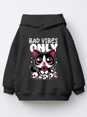 Bad Vibes Only Cute Black Cat Kids Hoodie