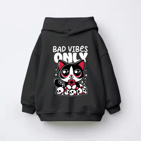 Bad Vibes Only Cute Black Cat Kids Hoodie