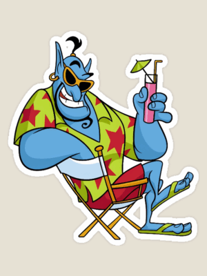 Beach Day Bliss – Relaxed Genie Soaking Up the Sun Sticker