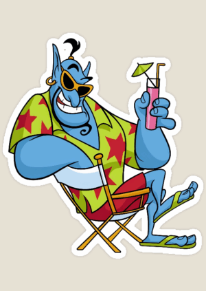 Beach Day Bliss – Relaxed Genie Soaking Up the Sun Sticker