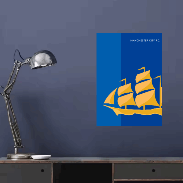 Blue Manchester FC Yellow Ship Crest Poster