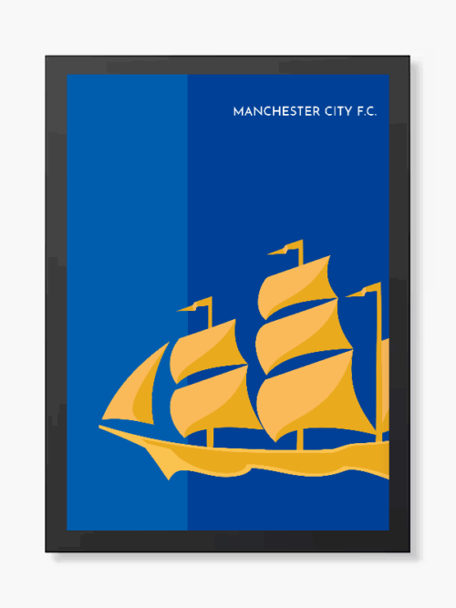 Blue Manchester FC Yellow Ship Crest Poster
