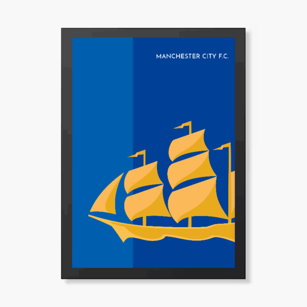 Blue Manchester FC Yellow Ship Crest Poster