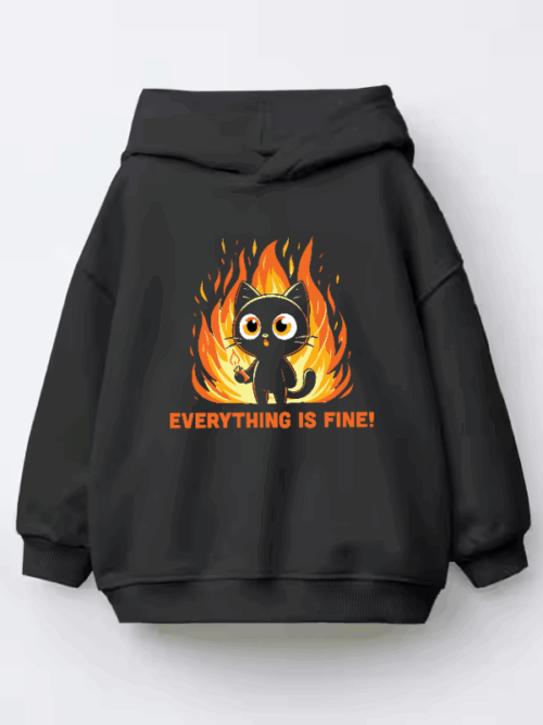 Burning Cat Meme Kids Hoodie