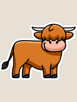 Fluffy Highland Cow Rustic Charm Sticker