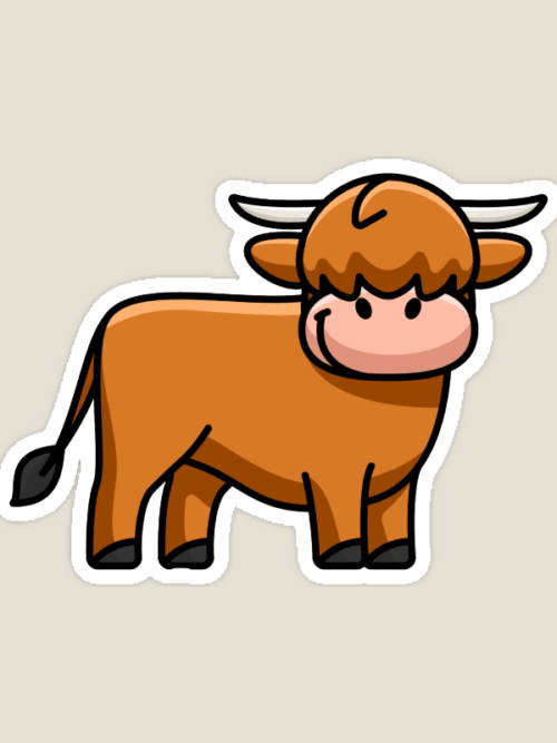 Fluffy Highland Cow Rustic Charm Sticker