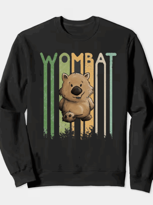 Funky Retro Style Cute Cartoon Wombat Crewneck Sweatshirt