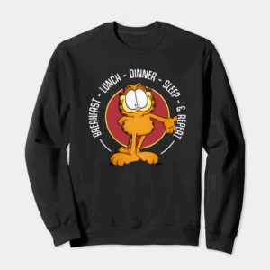 Garfield Breakfast Lunch Dinner Sleep Repeat Life Crewneck Sweatshirt