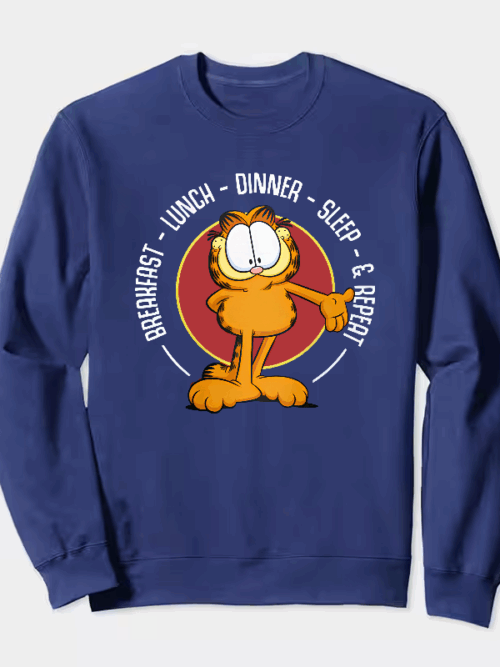 Garfield Breakfast Lunch Dinner Sleep Repeat Life Crewneck Sweatshirt