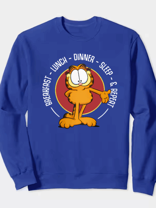 Garfield Breakfast Lunch Dinner Sleep Repeat Life Crewneck Sweatshirt