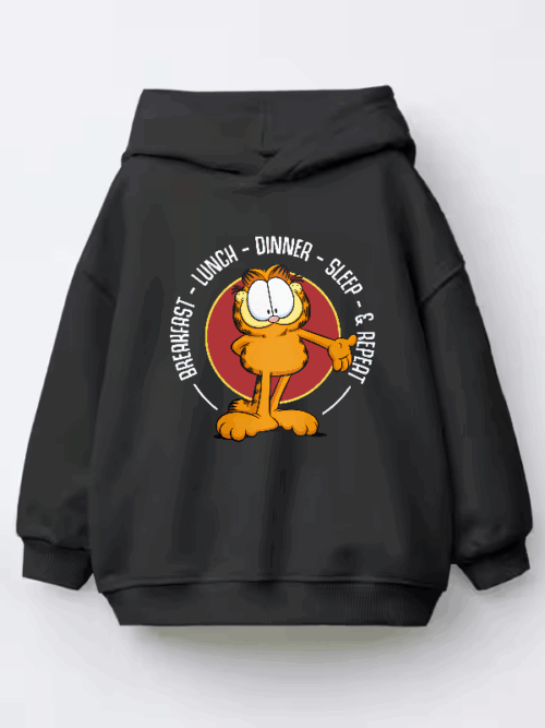 Garfield Breakfast Lunch Dinner Sleep Repeat Life Kids Hoodie