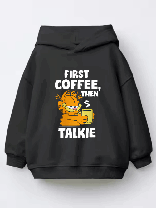 Garfield First Coffee Then Maybe Talking Kids Hoodie