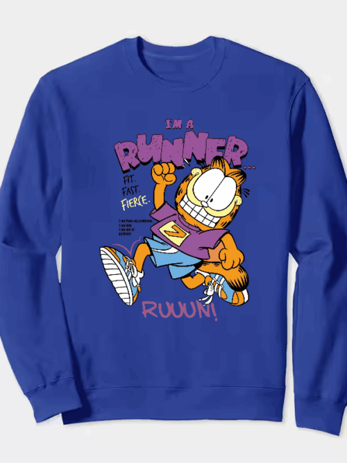Garfield Runner Mode Fit Fast Fierce Energy Crewneck Sweatshirt