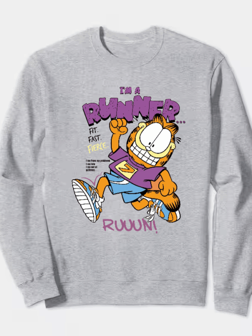Garfield Runner Mode Fit Fast Fierce Energy Crewneck Sweatshirt