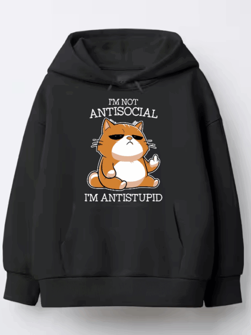 Grumpy Cat Anti Stupid Funny Mood Hoodie