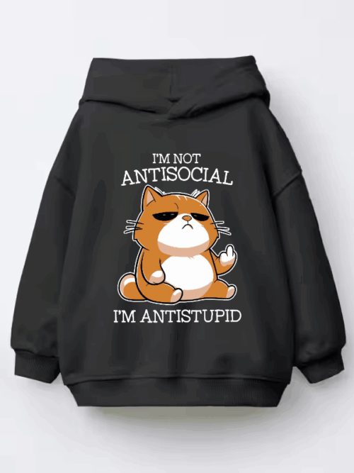 Grumpy Cat Anti Stupid Funny Mood Kids Hoodie