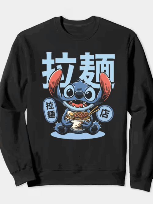 Japanese Stitch Eating Ramen Cute Anime Crewneck Sweatshirt