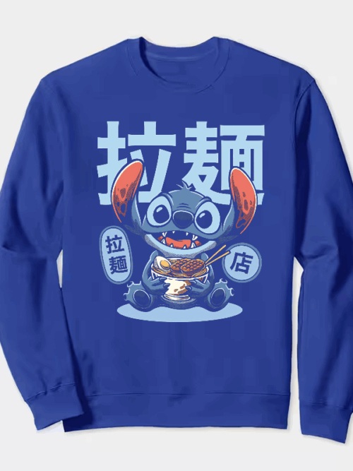Japanese Stitch Eating Ramen Cute Anime Crewneck Sweatshirt