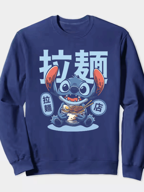 Japanese Stitch Eating Ramen Cute Anime Crewneck Sweatshirt