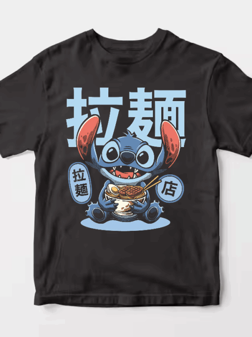 Japanese Stitch Eating Ramen Cute Anime Unisex T-Shirt