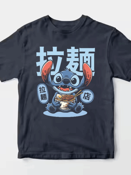 Japanese Stitch Eating Ramen Cute Anime Unisex T-Shirt