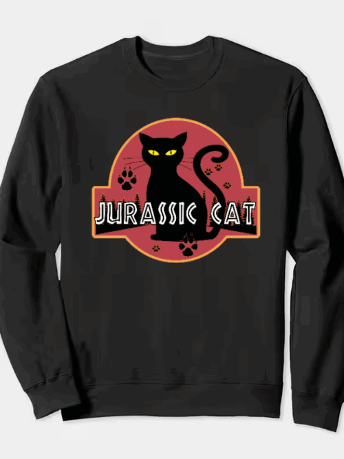Jurassic Black Cat Prehistoric Pounce Mode Crewneck Sweatshirt