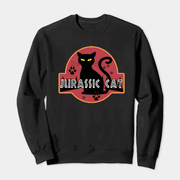 Jurassic Black Cat Prehistoric Pounce Mode Crewneck Sweatshirt