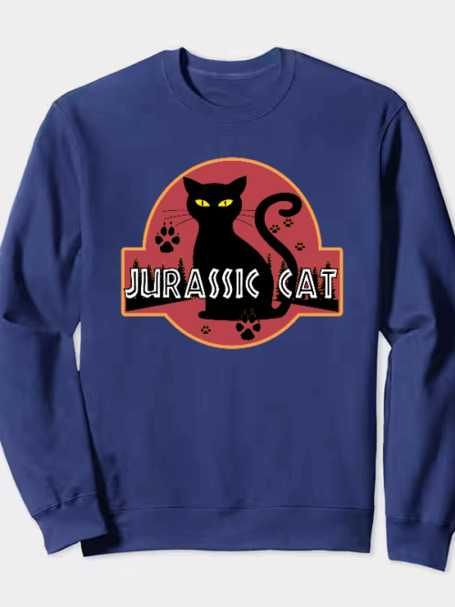 Jurassic Black Cat Prehistoric Pounce Mode Crewneck Sweatshirt