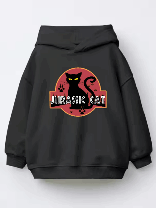 Jurassic Black Cat Prehistoric Pounce Mode Kids Hoodie