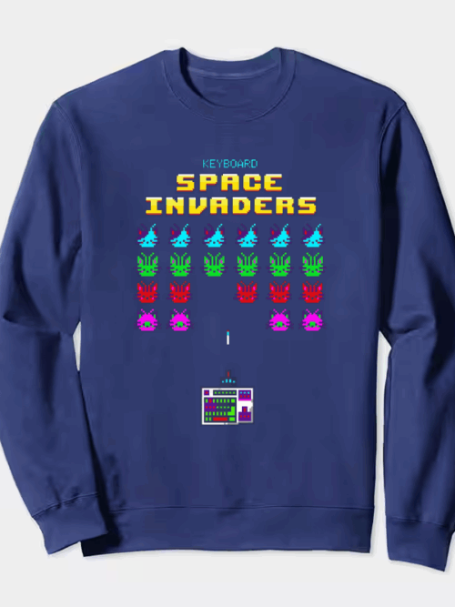 Keyboard Space Invaders Retro Gaming Crewneck Sweatshirt
