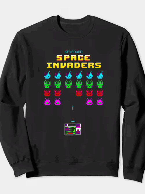 Keyboard Space Invaders Retro Gaming Crewneck Sweatshirt