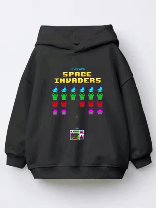 Keyboard Space Invaders Retro Gaming Kids Hoodie
