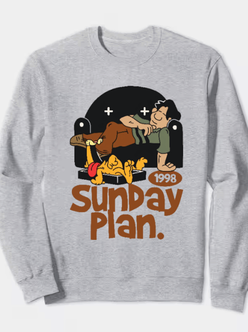 Lazy Sunday Mode Garfield’s Ultimate Plan Crewneck Sweatshirt