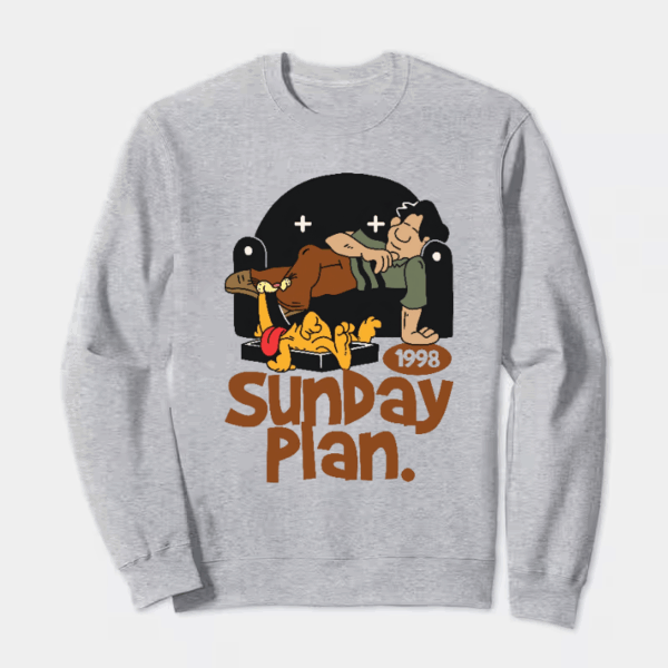 Lazy Sunday Mode Garfield’s Ultimate Plan Crewneck Sweatshirt