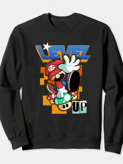 Level Up Super Mario Retro Gaming Adventure Crewneck Sweatshirt