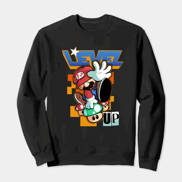 Level Up Super Mario Retro Gaming Adventure Crewneck Sweatshirt