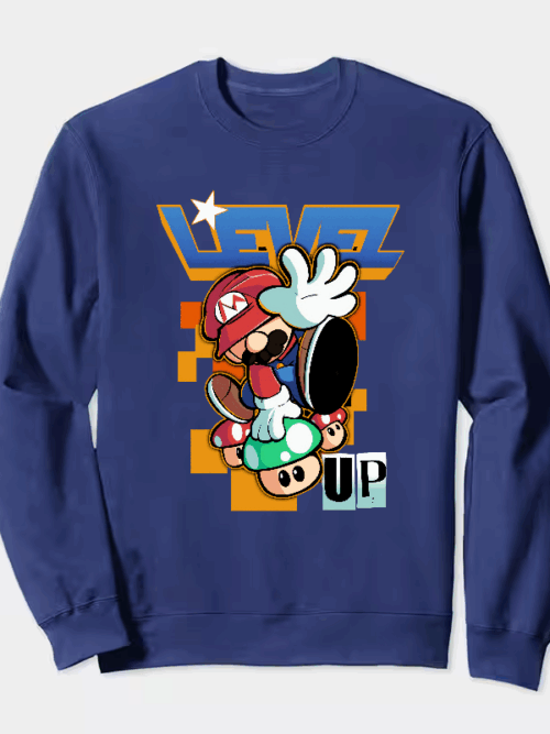Level Up Super Mario Retro Gaming Adventure Crewneck Sweatshirt