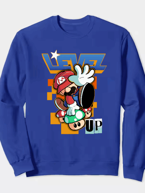 Level Up Super Mario Retro Gaming Adventure Crewneck Sweatshirt