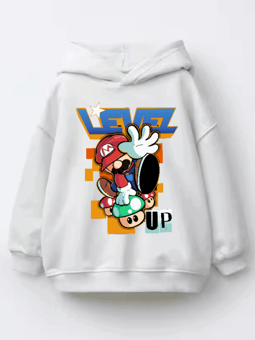 Level Up Super Mario Retro Gaming Adventure Kids Hoodie