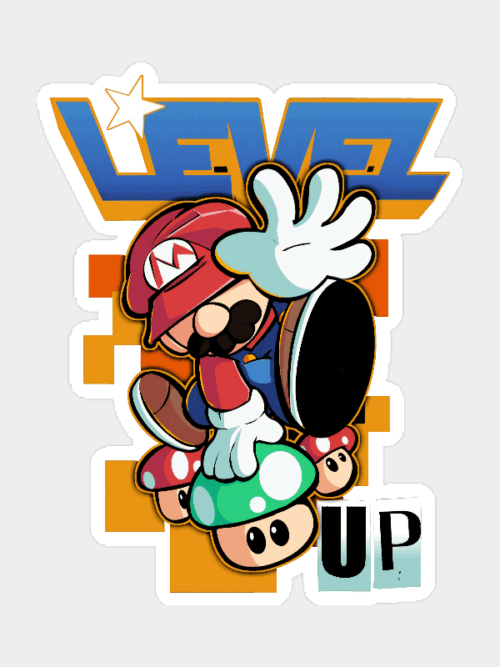 Level Up Super Mario Retro Gaming Adventure Sticker