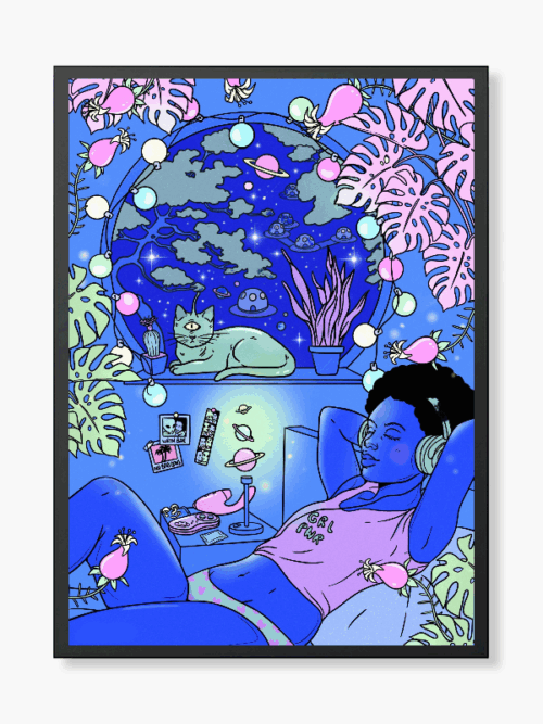 Lost in Space Dreams Blue Neon Girl Poster