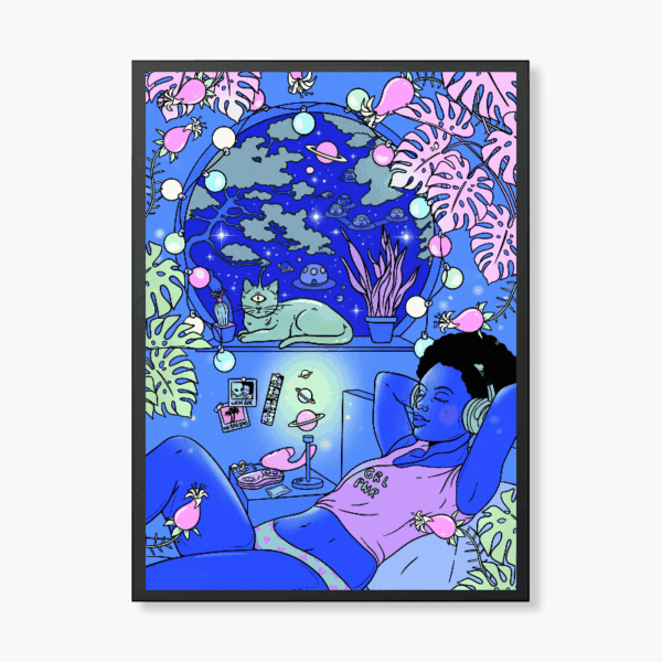 Lost in Space Dreams Blue Neon Girl Poster
