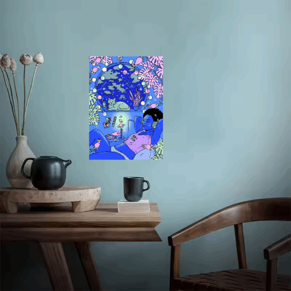 Lost in Space Dreams Blue Neon Girl Poster