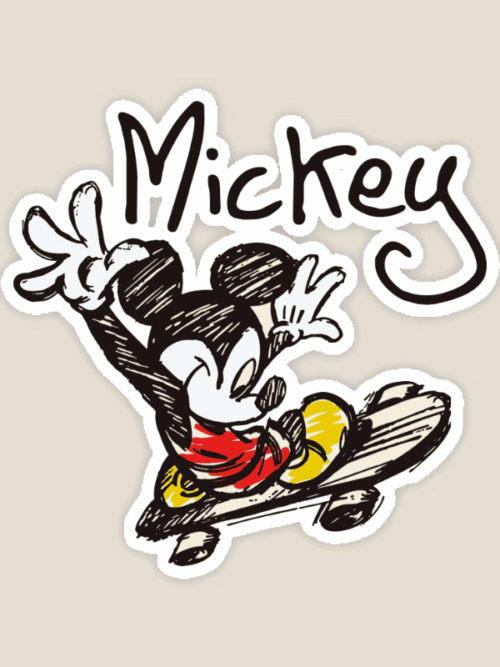 Mickey Mouse Skating Retro Fun Cartoon Artwork Sticker